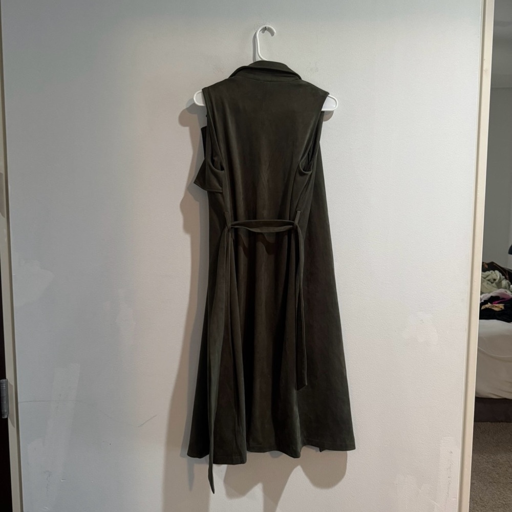 🌿 Who What Wear Olive Green Suede Sleeveless Trench Coat – Size Small 🌿 - Picture 5 of 6